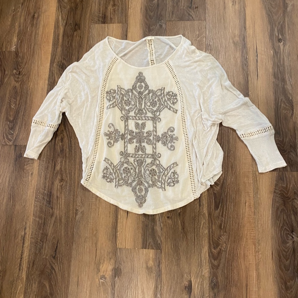 Anthropologie Meadow Rue Top Saba Embroidered Pullover Cutout Lace
